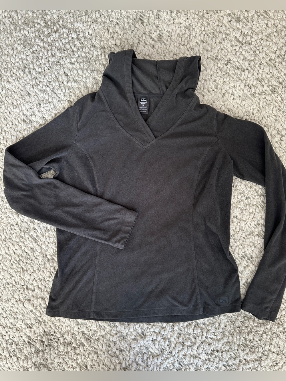 REI Co-Op Womens Medium Gray Fleece V-Neck Hoodie Pullover Lightweight